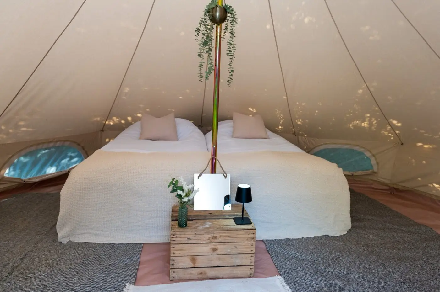 Two memory foam mattresses pushed together for a king-size bed
